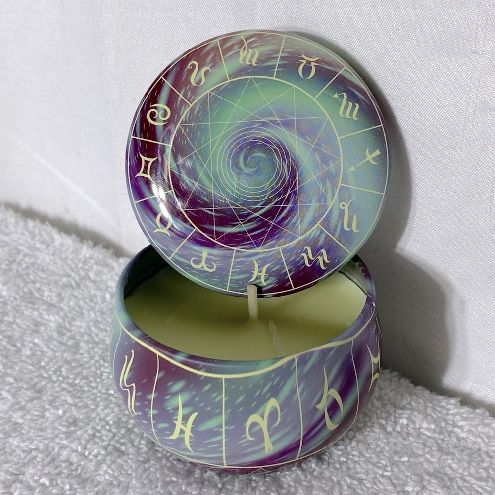 5/$35 Zodiac Lemon Scented 2.5oz Soy Wax Candle In Tin With Lid NEW